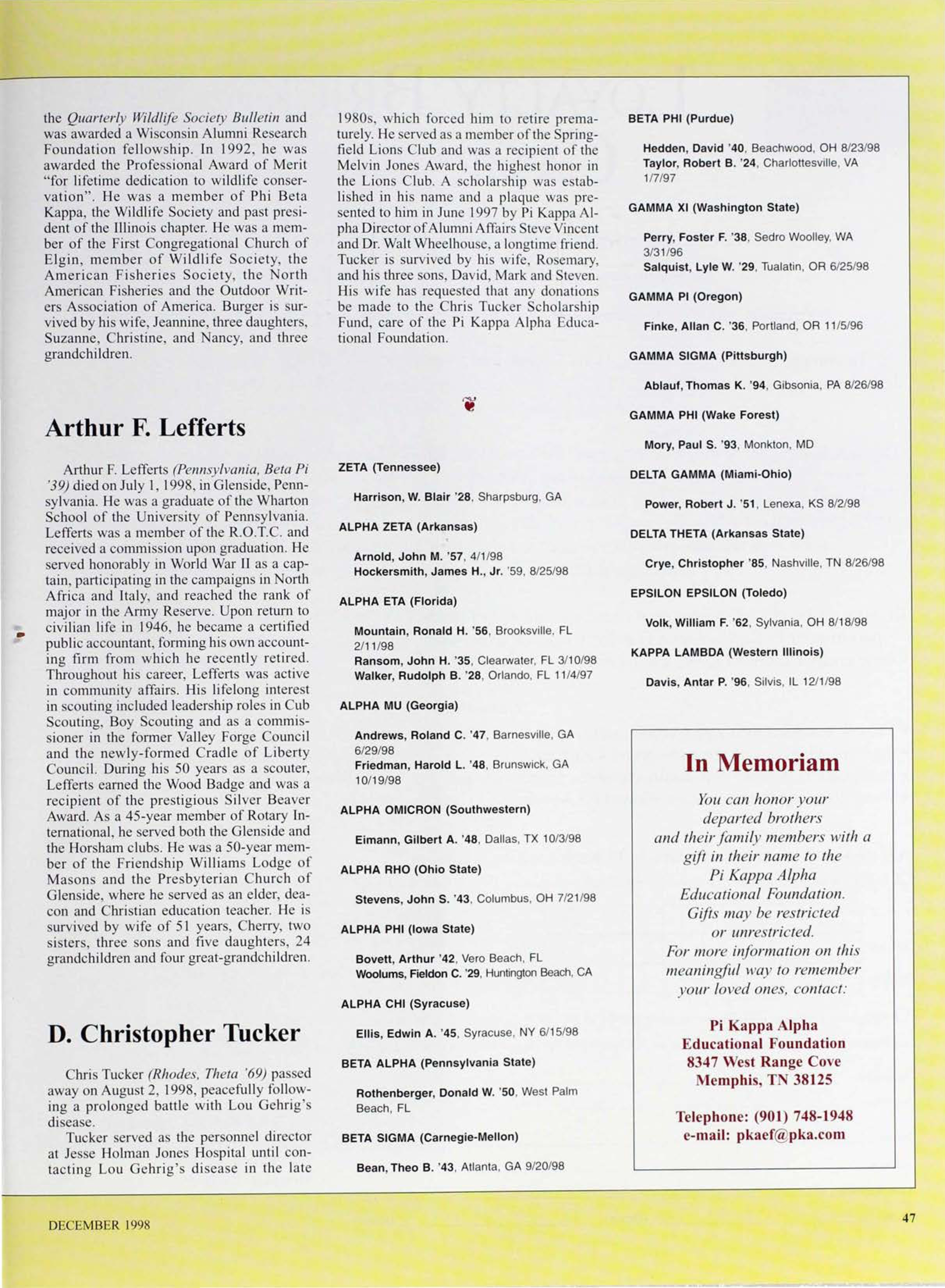 In Memoriam, December 1998